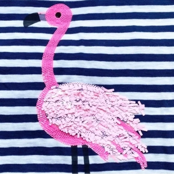 J. Crew Collector Tees navy and white stripe t-shirt pink flamingo, Large - Picture 6 of 9